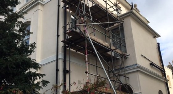 Scaffold erected for external investigation of water ingress at a Brighton property.